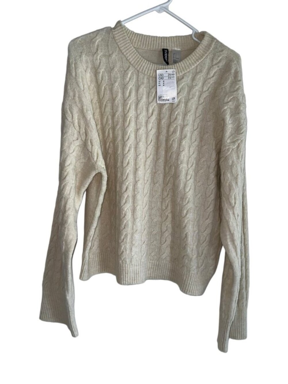 NWT H&M Divided Womens Wool Blend Cable Knit Sweater Sz M Ivory Fisherman